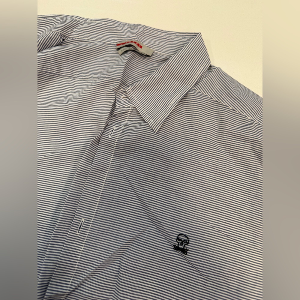 Prada VINTAGE Navy and White Striped Men's Shirt